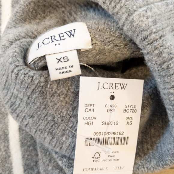 J. Crew Turtleneck Striped Sweater Dress Womens XS Grey + White Soft Casual NWT - Picture 2 of 4
